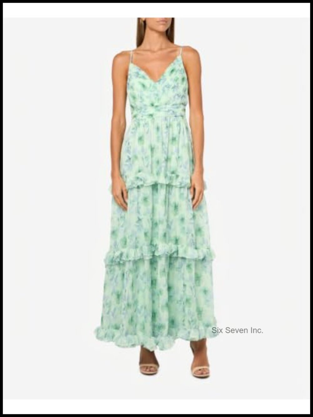 Floral Chiffon Maxi Dress V-Neck Sleeveless Tiered Ruffle
